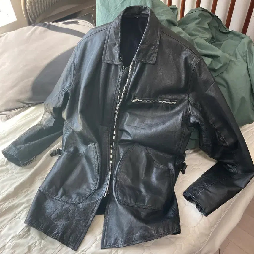 [BUNJANG] Vintage Real Leather Car Coat / 올드 레더 카코트