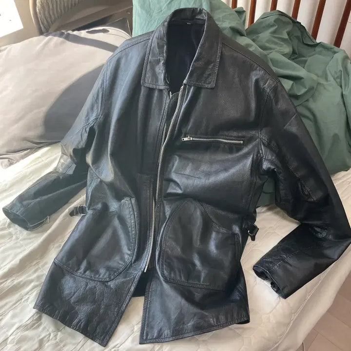 [BUNJANG] Vintage Real Leather Car Coat / 올드 레더 카코트