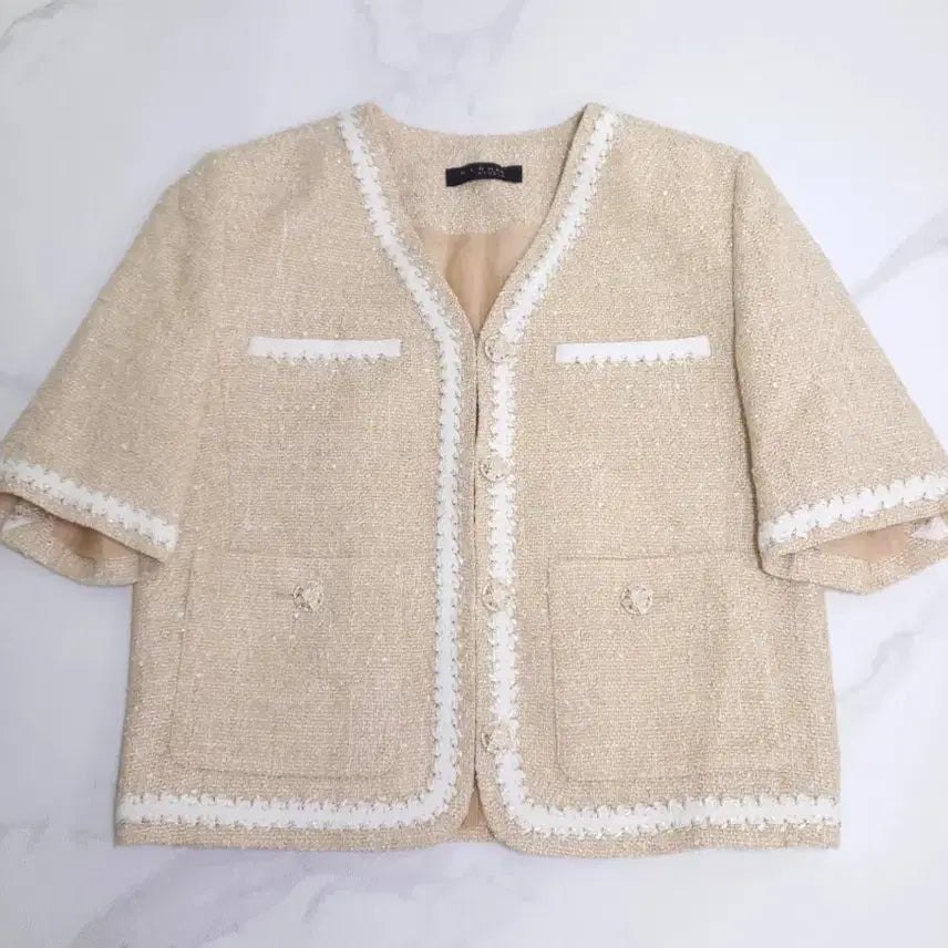 [BUNJANG] Missa Studio Tweed Short Sleeve Jacket Beige 55 / 미샤 스튜디오 트위드 반팔 자켓 베이지 55