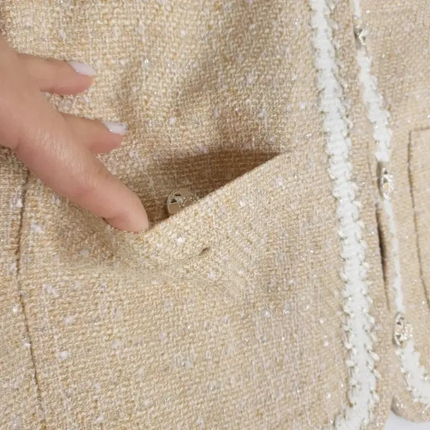 [BUNJANG] Missa Studio Tweed Short Sleeve Jacket Beige 55 / 미샤 스튜디오 트위드 반팔 자켓 베이지 55