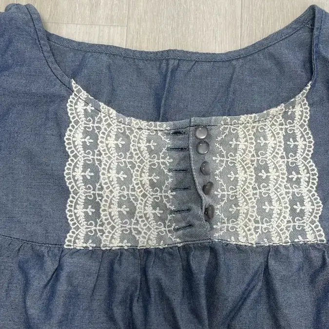 [BUNJANG] Denim Lace Short Sleeve Dress / 청 데님 레이스 반팔 원피스