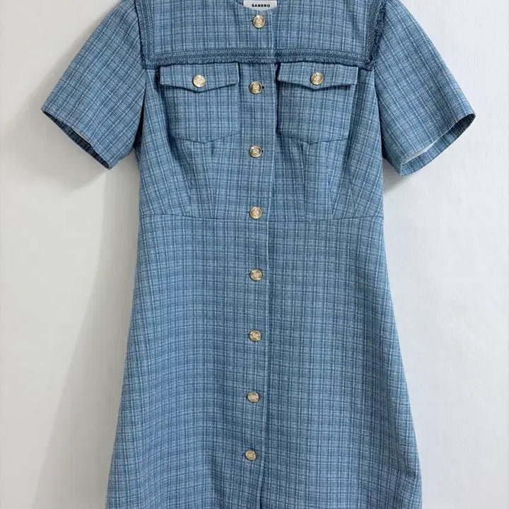 [BUNJANG] Sandro Blue Tweed Short Sleeve Dress / 산드로 블루 트위드 반팔 원피스