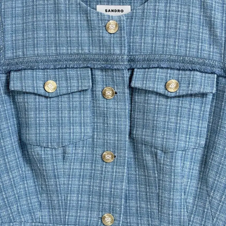 [BUNJANG] Sandro Blue Tweed Short Sleeve Dress / 산드로 블루 트위드 반팔 원피스