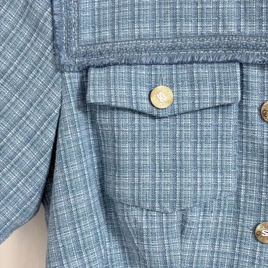 [BUNJANG] Sandro Blue Tweed Short Sleeve Dress / 산드로 블루 트위드 반팔 원피스
