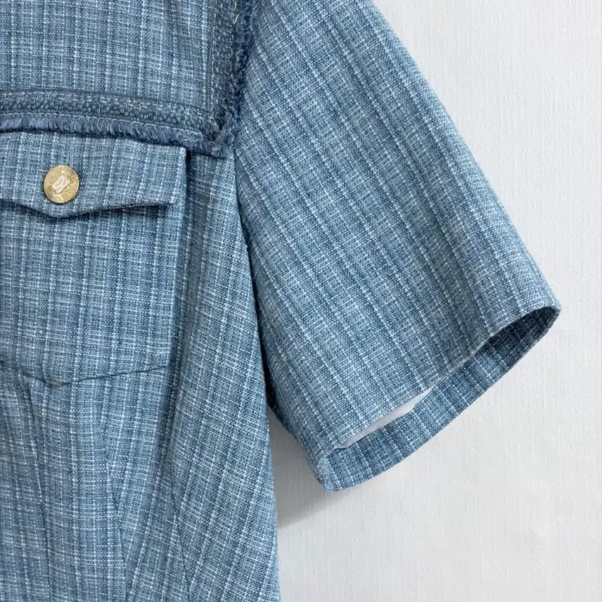 [BUNJANG] Sandro Blue Tweed Short Sleeve Dress / 산드로 블루 트위드 반팔 원피스