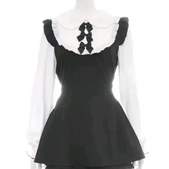 [BUNJANG] Secret Honey 3-Ribbon Blouse Setup Layered Jiregy style / 택포) 시크릿허니 3리본 블라우스 셋업 레이어드 양산형 지뢰계