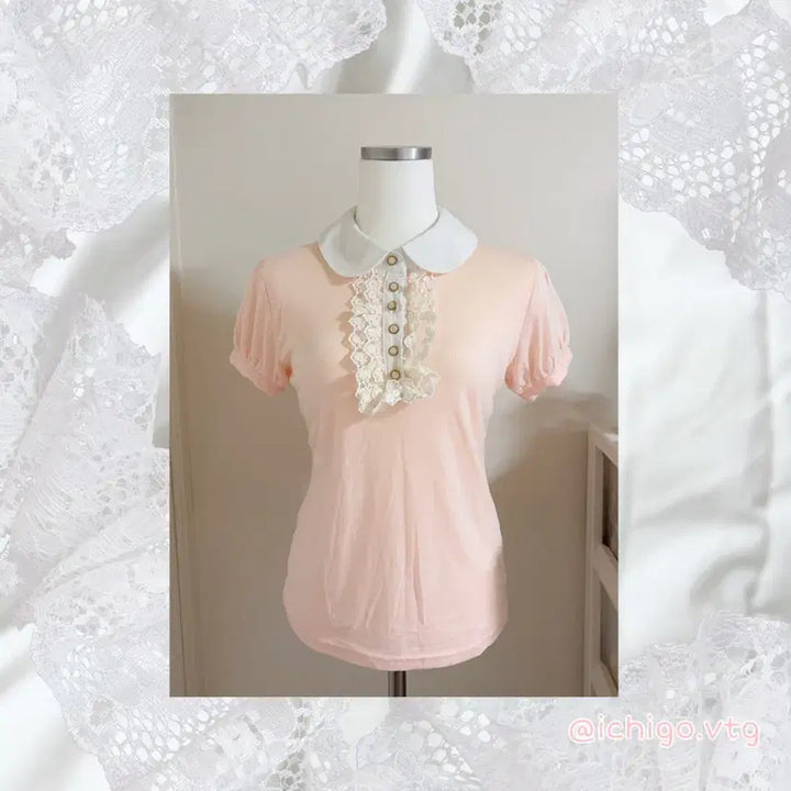 [BUNJANG] Ank Rouge Coral Pink Lace "Ro-gyal Top" Style Blouse / 앙크루즈 코랄핑크 레이스 블라우스 빈티지 로걀탑 stc오월진 리즈리사