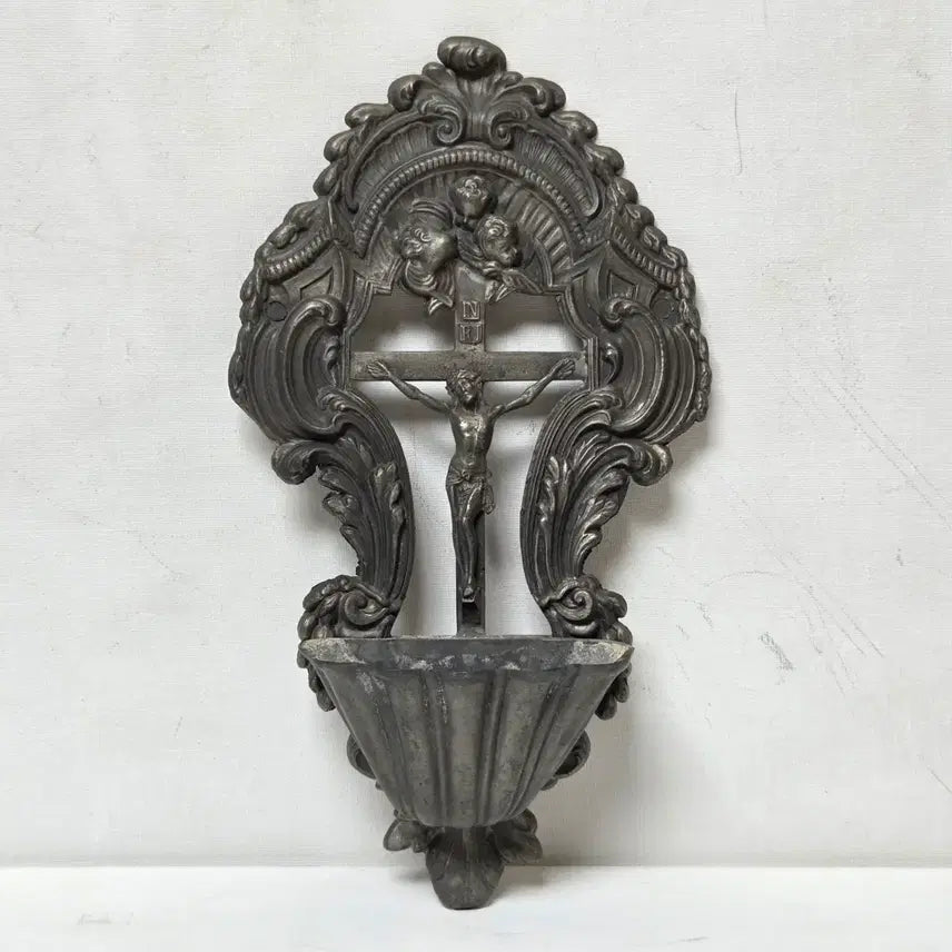 [BUNJANG] 1970s German Antique Pew Holy Water Font Catholic Sacrament / 70년대 독일 앤틱 주석 성수대 독일 가톨릭 천주교 성물