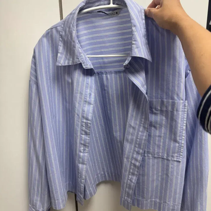 [BUNJANG] ZARA Striped Crop Shirt - Blue / 자라 스트라이프 크롭 셔츠 블루