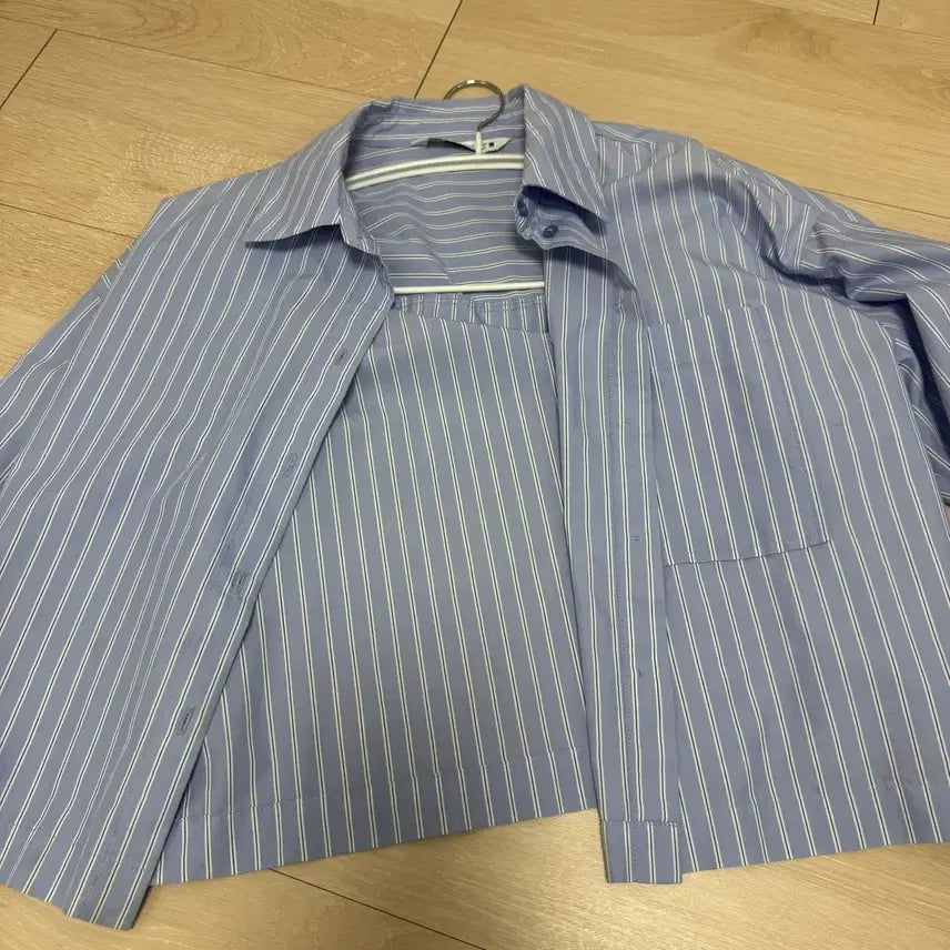 [BUNJANG] ZARA Striped Crop Shirt - Blue / 자라 스트라이프 크롭 셔츠 블루