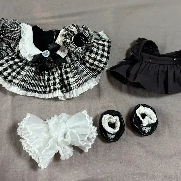 [BUNJANG] Dreamy Ribbon 2 Plaid 20cm Doll Clothes / 솜인형 드리미리본2 플레이드