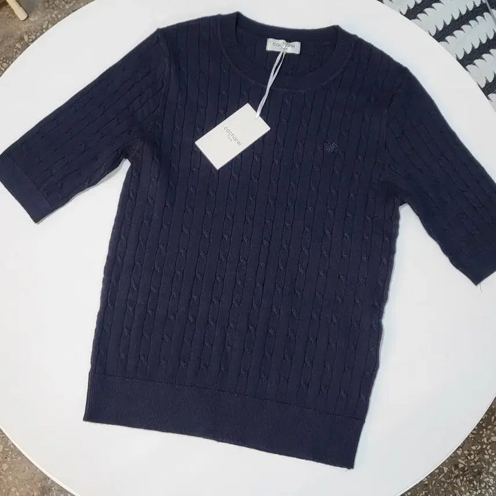 [BUNJANG] Cacharel Navy Cable Knit Short Sleeve Sweater / cacharel 캐시럴 네이비 케이블 반팔 니트