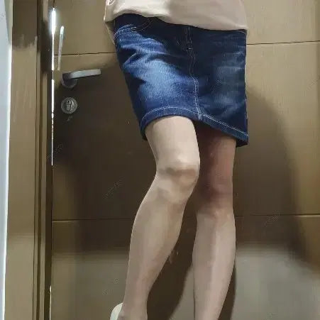 [BUNJANG] Mini Denim Skirt &amp; Stockings Set / 미니청스커트&amp;스타킹