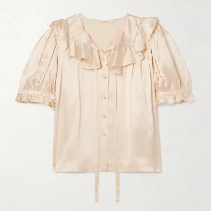 [BUNJANG] DOEN 100% Silk Frill Ribbon Detail Blouse M / 이번주만 가격인하 (새상품)DOEN 도엔 실크 블라우스 (100%)최종가