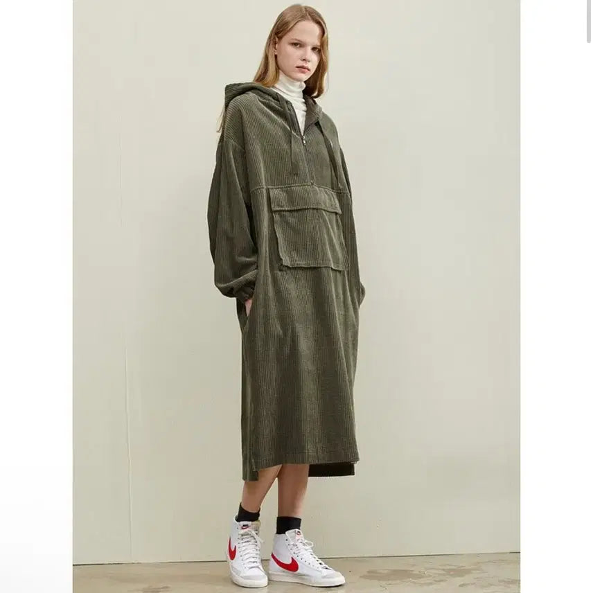 [BUNJANG] Studio Tomboy Corduroy Hooded Long Dress / 스튜디오톰보이 후드 코듀로이 원피스 free