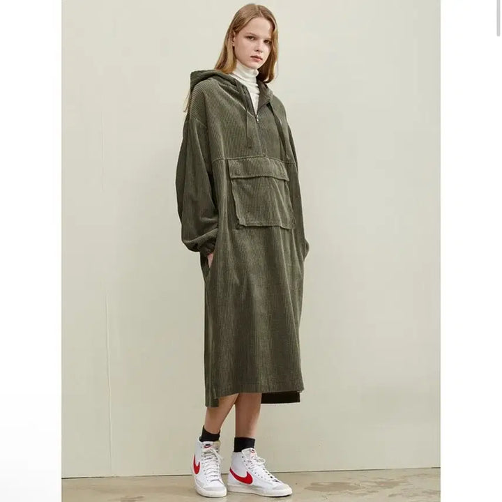 [BUNJANG] Studio Tomboy Corduroy Hooded Long Dress / 스튜디오톰보이 후드 코듀로이 원피스 free