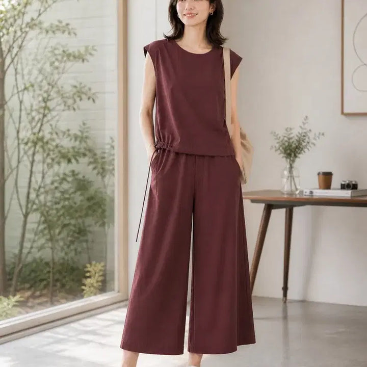 [BUNJANG] TIME Burgundy Setup Blouse + Wide Pants Set / [TIME] 타임 버건디 셋업 블라우스+와이드팬츠 택있는 새상품급 (55