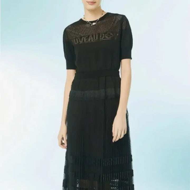 [BUNJANG] Duel Knit Top Layered Pleats Dress (Black, Size 55) / 듀엘 니트탑 레이어 플리츠 원피스 55사이즈 새상품 팝니다