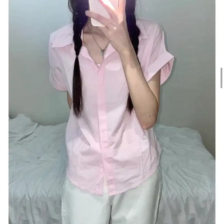 [BUNJANG] Pastel Basic Roll-up Short Sleeve Shirt / 파스텔 베이직 롤업 반팔셔츠