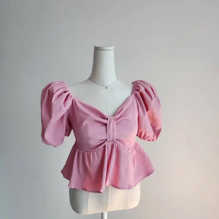 [BUNJANG] Pink Ribbon Puff Blouse / [새상품]핑크 리본 퍼프블라우스 퍼프