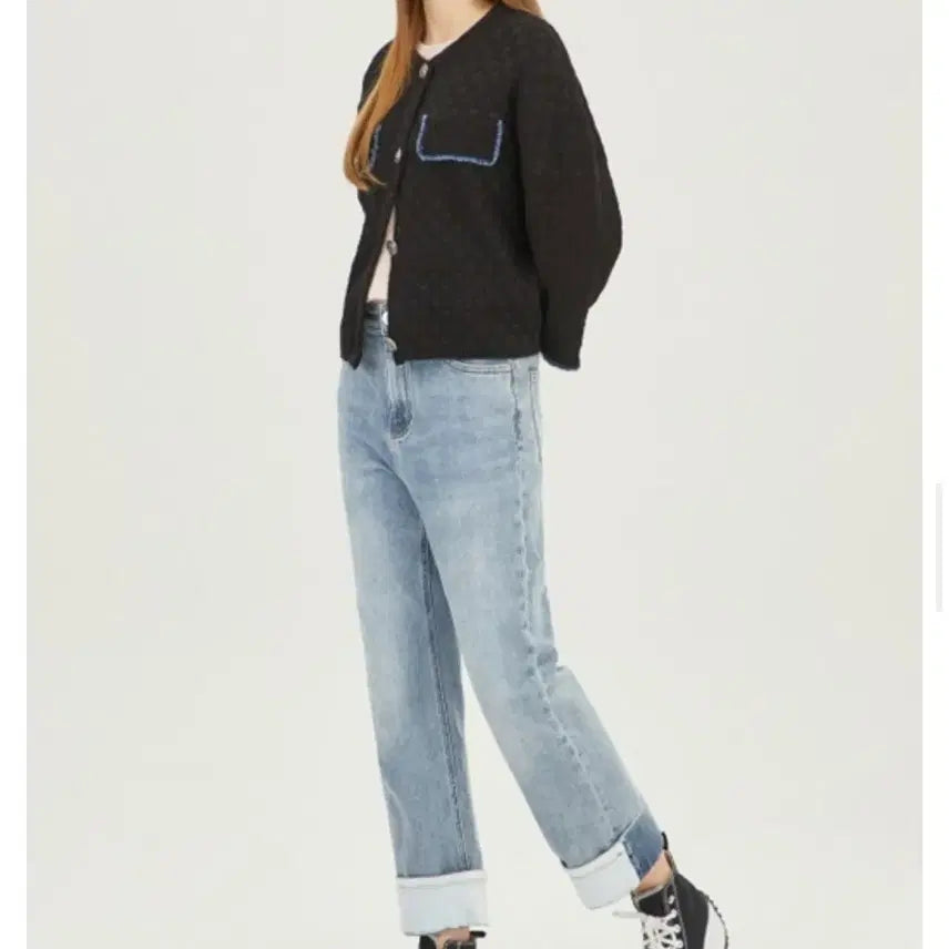 [BUNJANG] Benetton Denim Fringe Tweed Cardigan / 베네통 23fw 데님 프린지 트위드 가디건 free