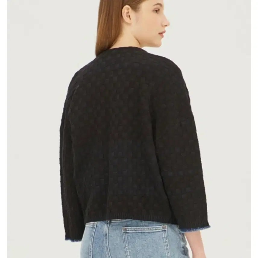 [BUNJANG] Benetton Denim Fringe Tweed Cardigan / 베네통 23fw 데님 프린지 트위드 가디건 free