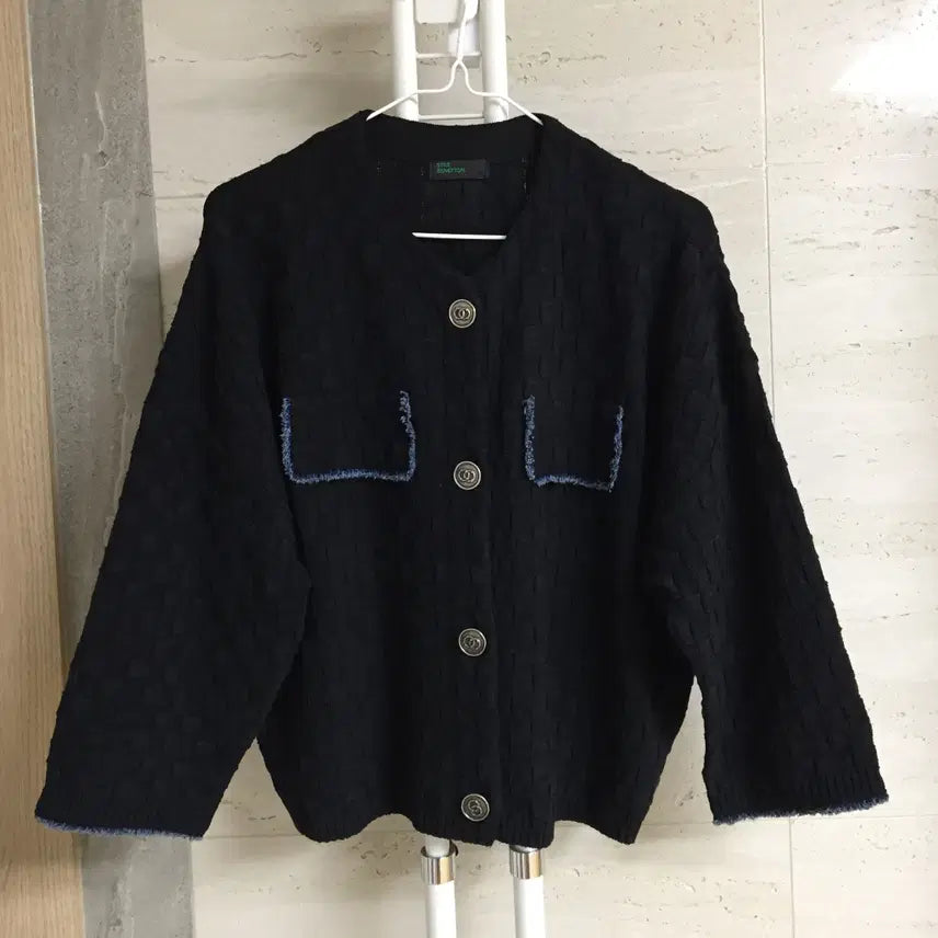 [BUNJANG] Benetton Denim Fringe Tweed Cardigan / 베네통 23fw 데님 프린지 트위드 가디건 free