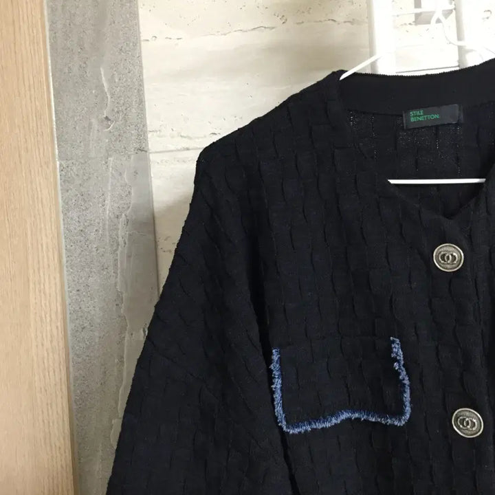 [BUNJANG] Benetton Denim Fringe Tweed Cardigan / 베네통 23fw 데님 프린지 트위드 가디건 free