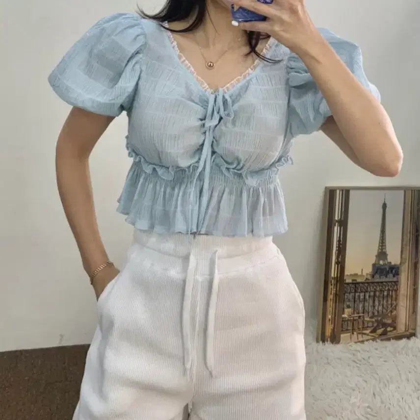 [BUNJANG] Ruffle Crop Blouse / [새상품] 프릴 크롭 블라우스