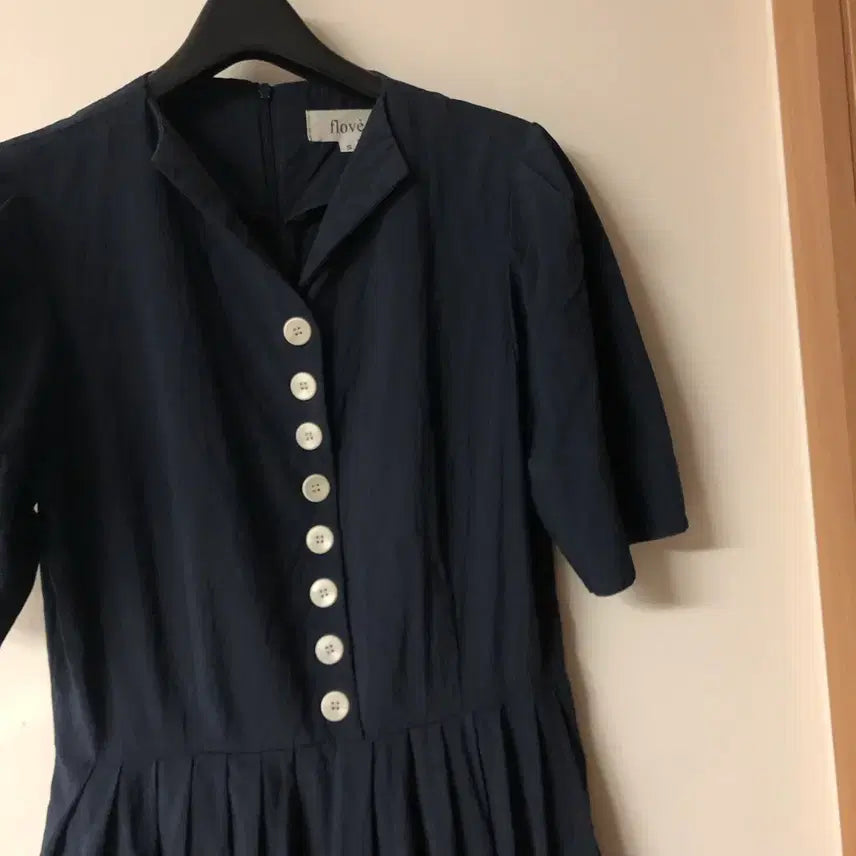 [BUNJANG] Flove Fleur Dress Long Navy Dress / 플로브 22년 플뢰르 드레스 롱 원피스 반팔 퍼프 벌룬 네이비 리본하객룩