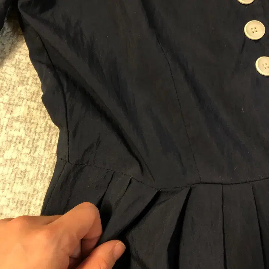 [BUNJANG] Flove Fleur Dress Long Navy Dress / 플로브 22년 플뢰르 드레스 롱 원피스 반팔 퍼프 벌룬 네이비 리본하객룩