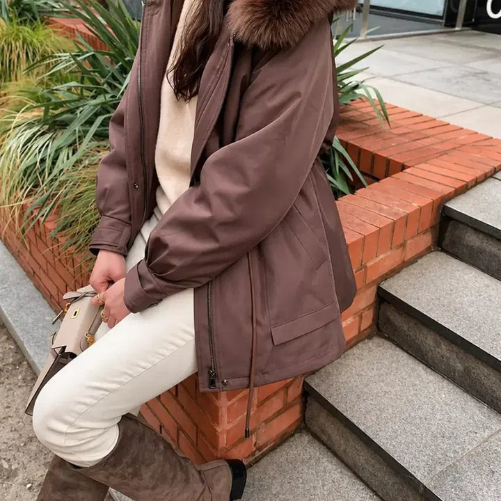 [BUNJANG] Fox Fur Brown Hooded Padded Jacket / 폭스퍼 브라운 후드 패딩 F (55~66) / 새상품급