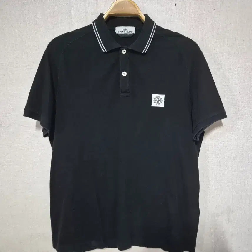 [BUNJANG] Stone Island Black Collar Short Sleeve T-Shirt XXL / 스톤아일랜드 블랙 카라 반팔티 (xxl)