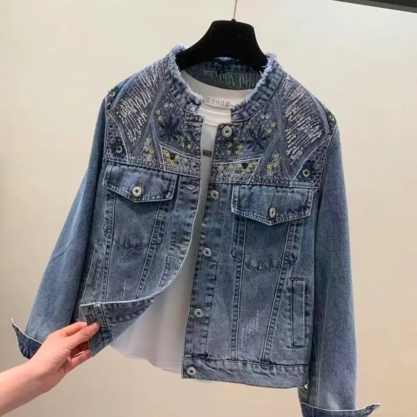 [BUNJANG] Generic Denim Jacket with Punching Detail (Size S) / 자켓 데님 청자켓 펀칭 장식 S사이즈