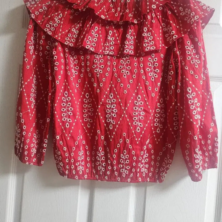 [BUNJANG] ZARA Red Embroidered Frill Blouse / 자라 레드 자수 프릴 블라우스