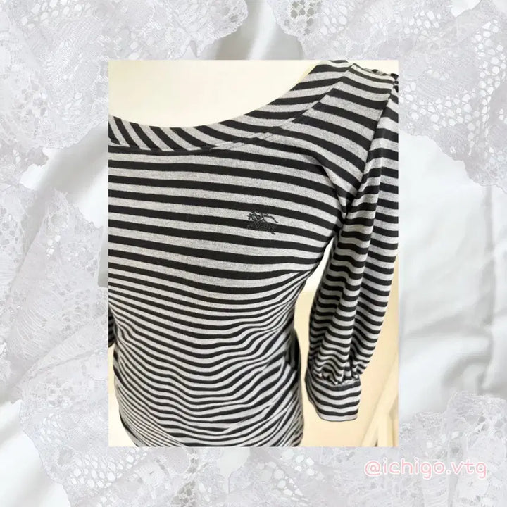 [BUNJANG] Burberry Blue Label Vintage Stripe 3/4 Sleeve Top T-Shirt / 버버리블루라벨 빈티지 스트라이프챠콜7부 탑 티셔츠