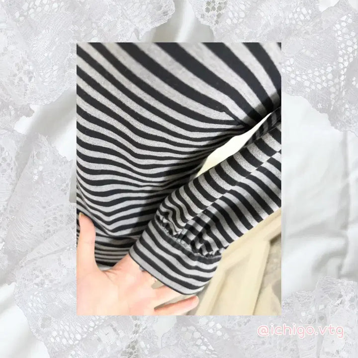[BUNJANG] Burberry Blue Label Vintage Stripe 3/4 Sleeve Top T-Shirt / 버버리블루라벨 빈티지 스트라이프챠콜7부 탑 티셔츠
