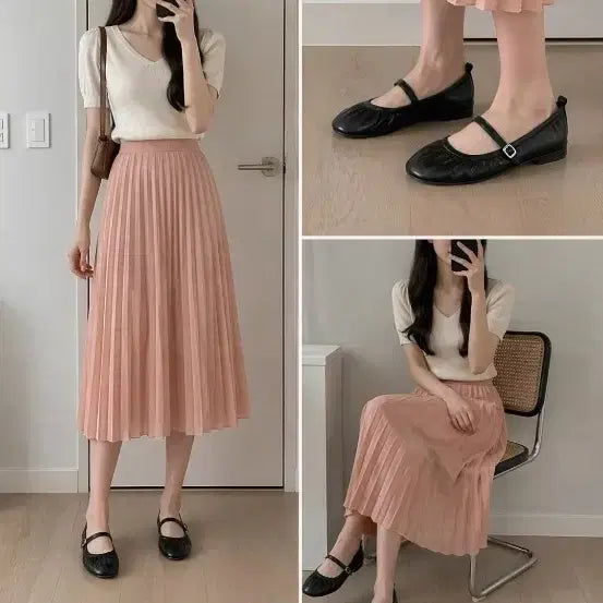 [BUNJANG] Pleated Long Skirt Coral Pink / 플리츠 롱 스커트 코랄핑크