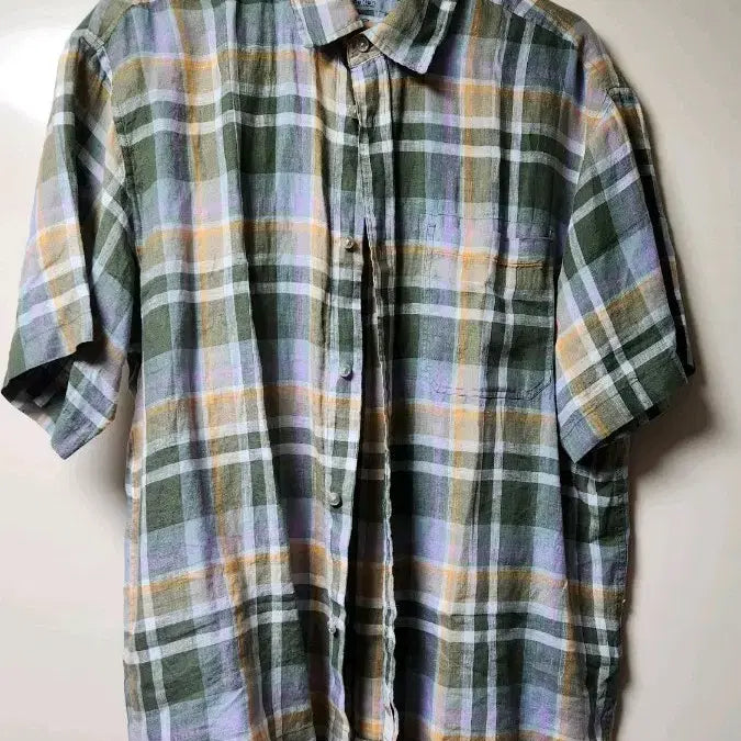 [BUNJANG] Sieries Linen Check Short Sleeve Shirt / 시리즈 린넨 체크 반팔 셔츠 105