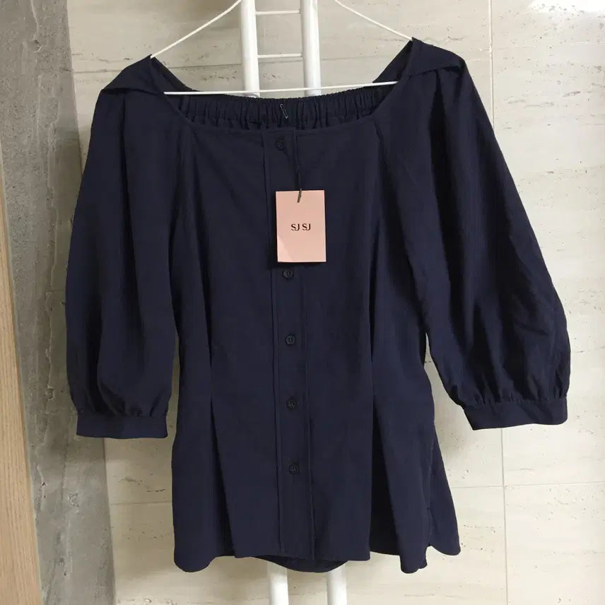 [BUNJANG] SJSJ Navy Puff Sleeve Blouse / 한섬 SJSJ 퍼프소매 블라우스 55