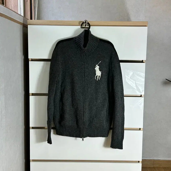 [SOLD OUT] 폴로 랄프로렌 빅포니 렘스울 독일 그레이 니트 집업 올드머니룩 L