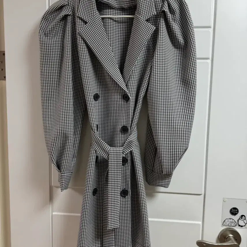 [BUNJANG] Checkered Puff Sleeve Trench Dress / 체크 퍼프소매 트렌치 원피스