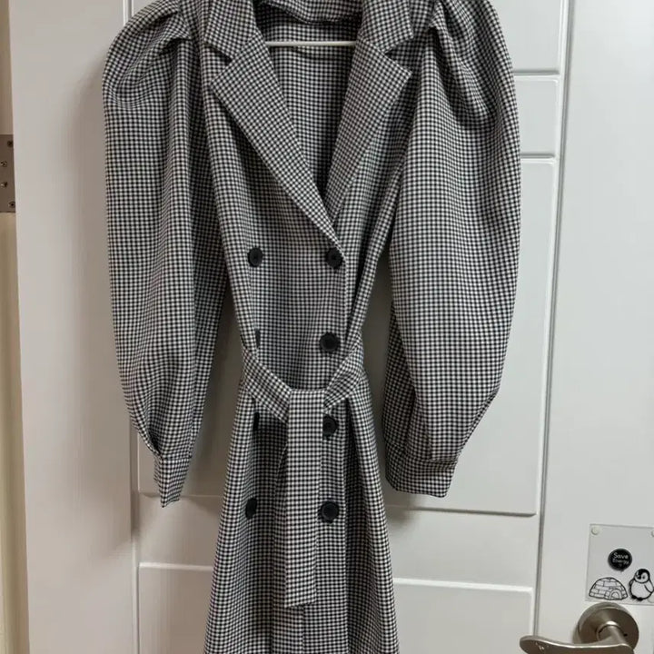 [BUNJANG] Checkered Puff Sleeve Trench Dress / 체크 퍼프소매 트렌치 원피스