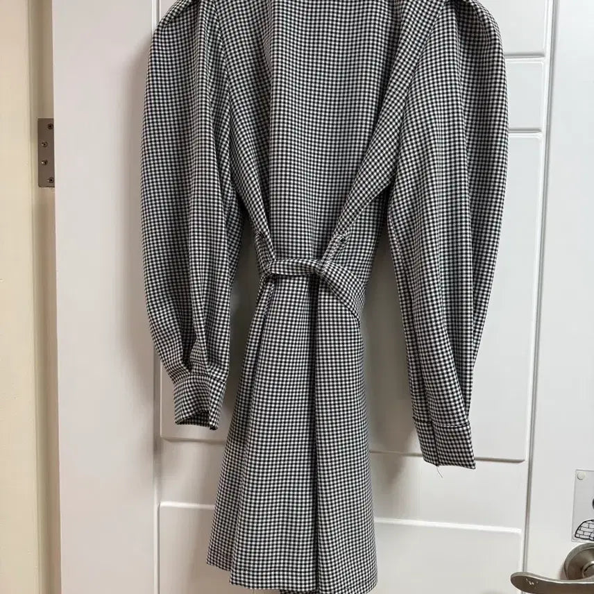 [BUNJANG] Checkered Puff Sleeve Trench Dress / 체크 퍼프소매 트렌치 원피스