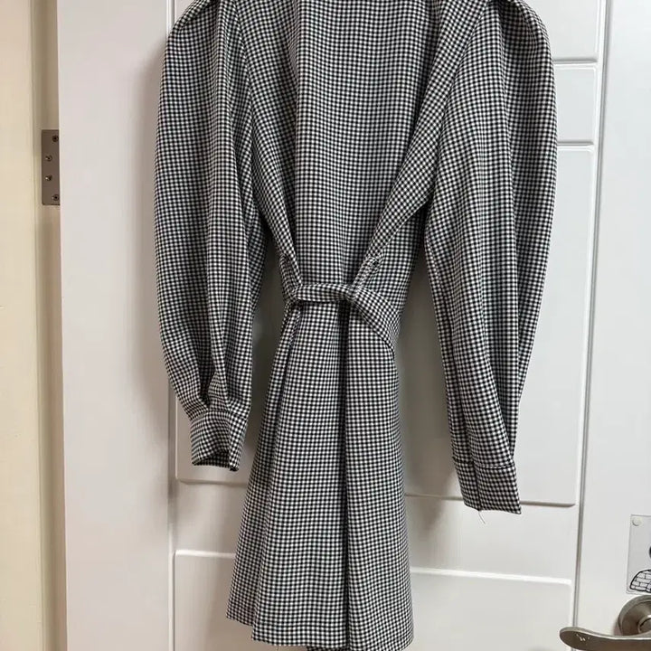 [BUNJANG] Checkered Puff Sleeve Trench Dress / 체크 퍼프소매 트렌치 원피스