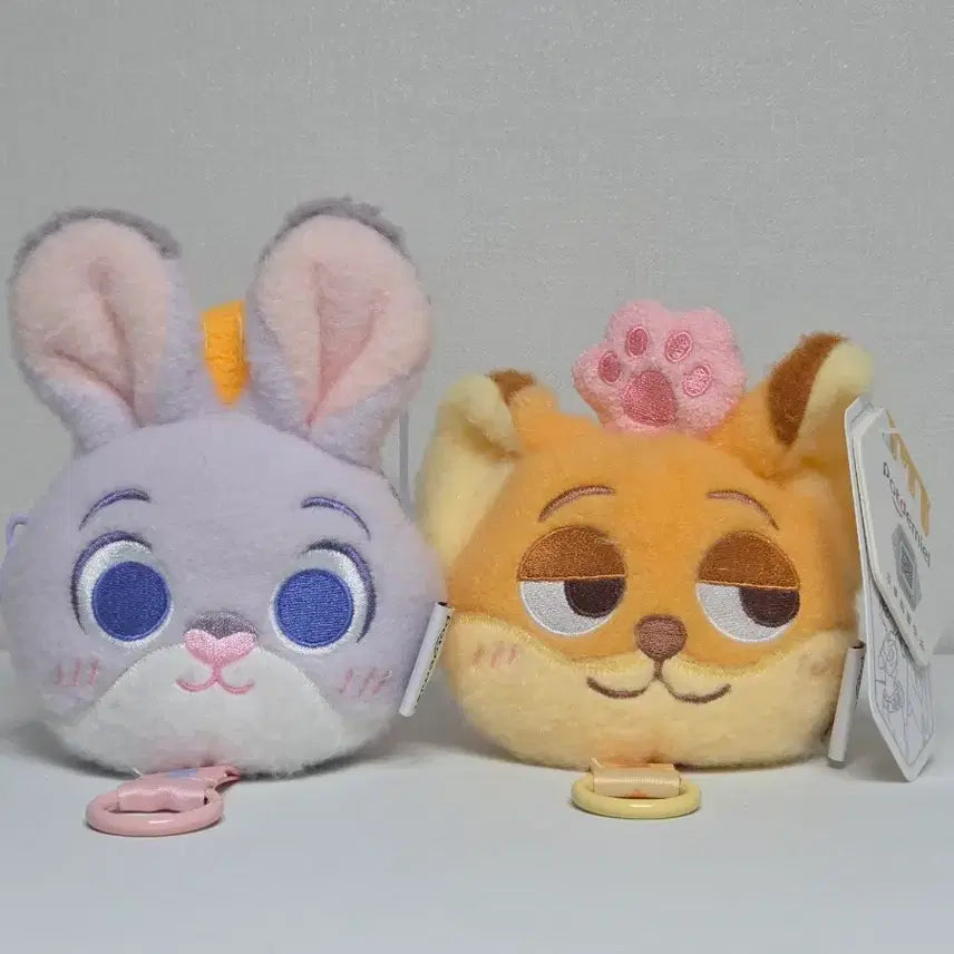 [BUNJANG] Zootopia Judy &amp; Nick Face Coin Purse Plush Keychain Set / 주토피아 주디/닉 얼굴 동전지갑 인형 키링 세트