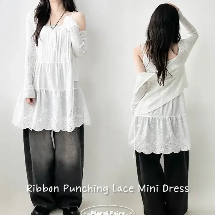 [BUNJANG] White Lace Mori Girl Layered Dress / 레이어드 원피스 뷔스티에 레이스 모리걸 화이트 여성 의상