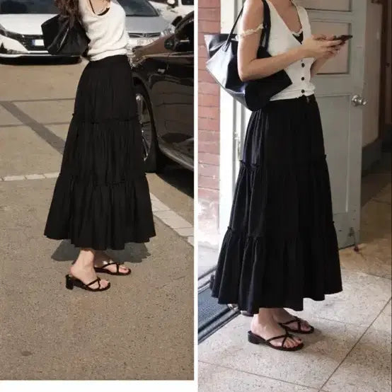 [BUNJANG] Dream Cotton Long Skirt Black Free Size / 드림 코튼 롱스커트 검정 free