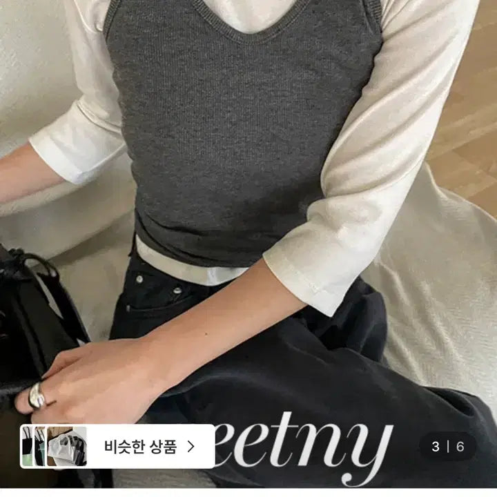 [BUNJANG] NINE TWEET Halter Neck Span Ribbed Layered Tank Top Black / 나이니 트윕 홀터넥 스판 골지 레이어드 나시 블랙