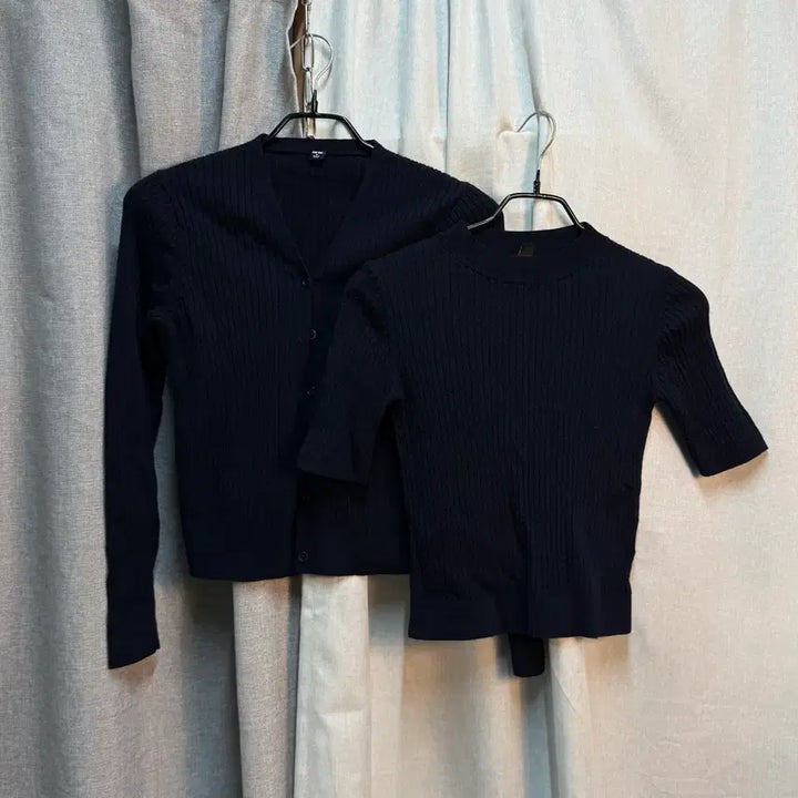 [BUNJANG] Uniqlo Extra Fine Merino Wool Ribbed Knit Set (Navy) - Size M / [M] 유니클로 엑스트라 화인 메리노 울 골지 니트 세트 (네이비)